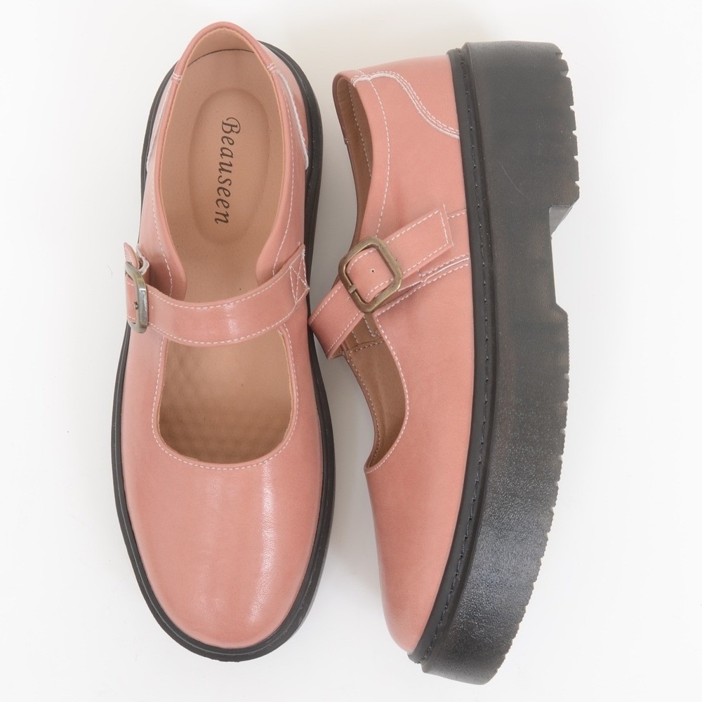Beauseen Pink Platform Mary Jane Shoes Chunky Lug Sole Buckle Strap Womens 11
